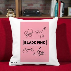 Perna Personalizata K-pop BLACKPINK Semnaturi Roz, 40x40 cm, Alba Mata, Husa Detasabila, Perna Inclusa, BEKZ®