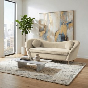 Canapea cu 3 locuri de design, ţesătură Velvet bejgold crom auriu, EZIO TYP 3