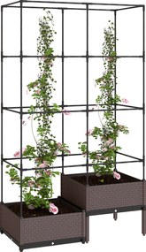 Outsunny Pat înălțat cu cutie de plantare și spalier, orificii de drenaj, ghiveci din plastic 100 x 50 x 174 cm | Aosom Romania