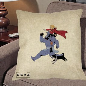 Perna Personalizata Fullmetal Alchemist Edward si Alphonse, 40x40 cm, Crem, Husa Detasabila, Perna Inclusa, BEKZ®