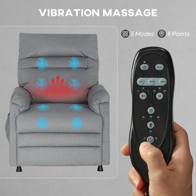 HOMCOM Fotoliu Relaxant Electric de Masaj și Încălzire cu Suport pentru Picioare, Silențios, Reclinabil 150° în Catifea Prietenoasă cu Animalele cu Funcție de Memorare, 2 Telecomenzi pentru Sufragerie, Gri | Aosom Romania