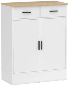 HOMCOM Bufet, mobilier de depozitare cu 2 uși, 2 sertare și raft reglabil, 68,6 x 35 x 90,3 cm, lemn natural și alb | Aosom Romania