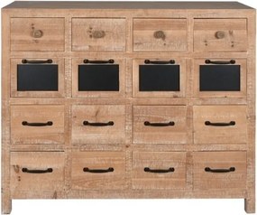 Comodă cu multe sertare, rustică, din lemn de pin, natur, cu 16 sertare, tăblițe negre și mânere metalice, 92,5 x 110 x 40 cm, „Archive”
