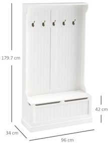 HOMCOM Mobilier de intrare cu banc cuier 3 în 1, 5 cârlige, banc de depozitare pentru sufragerie, coridor 96 x 34 x 179,7 cm crem | Aosom Romania