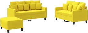 vidaXL Set de canapele cu perne, 3 piese, galben deschis, textil