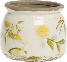 Ghiveci din ceramică, pictat manual, crem, H9.5/D12 cm, Limone