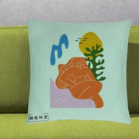 Perna Decorativa Femeie Portocalie Relaxata, 40x40 cm, Verde Menta, Husa Detasabila, Perna Inclusa, BEKZ®