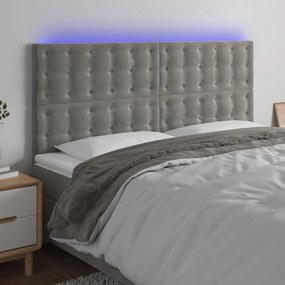3122912 vidaXL Tăblie de pat cu LED, gri deschis, 160x5x118/128 cm, catifea