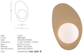 Aplica de perete design modern Hidru auriu, opal alb