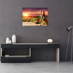 Tablou pe sticlă cu vie și vin (70x50 cm)