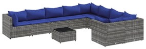 3308327 vidaXL Set mobilier de grădină cu perne, 10 piese, gri, poliratan