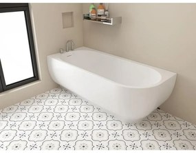 Cada freestanding Rune Birka Rund acril alb lucios 170x75 cm cu montare pe stanga lipitadeperete,BTW