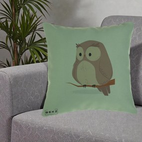 Perna Decorativa Bufnita Kawaii pe Creanga, 40x40 cm, Verde, Husa Detasabila, Perna Inclusa, BEKZ®