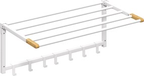 HOMCOM Suport de Prosoape de Perete Pliabil cu 5 Bare și 6 Cârlige din Lemn și Oțel | Aosom Romania