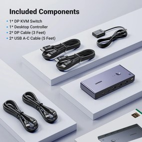 Switch KVM UGREEN CM695 Input: 2 x DP si USB-Type-C, 1 x Mini USB, Output: 1 x DP,3 x USB, 1 x USB-Type-C, rez. max.8K/60Hz