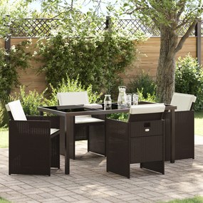 vidaXL Set de dining pentru grădină 5 piese cu perne maro din ratan din poliester