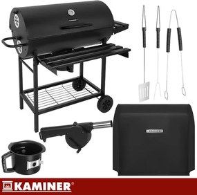 Grătar mare de grădină cu cărbune, cu capac și termometru