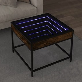 847679 vidaXL Măsuță de cafea cu LED infinity, stejar fumuriu, 50x50x41 cm