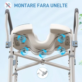 HOMCOM Scaun de Duș cu Brațe, Înălțime Reglabilă și Orificii pentru Scurgerea Apei, 53x36x64-75 cm, Albastru | Aosom Romania