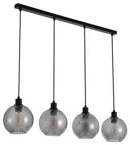 Lustra cu 4 pendule metal negru, sticla fumurie Radiance