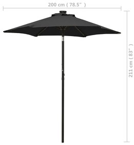 Umbrela de soare cu lumini LED, negru, 200x211 cm, aluminiu Negru