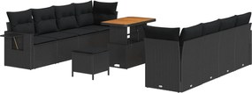 vidaXL Set de canapele pentru grădină cu pernă 11 pcs Negru poliratan