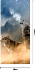 Fototapet pentru ușă - Lupii urlând la lună (95x205cm)