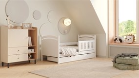 Pat copii cu tablă de scris Amely 70x140 - culoare alb