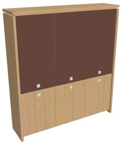 Dulap înalt Verno 188 x 46 x 210 cm, uși combinate, stejar deschis / maro