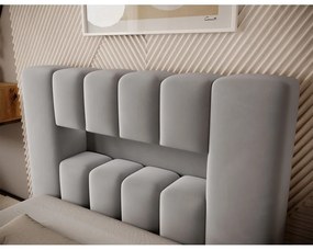 Pat gri tapițat cu spațiu de depozitare cu somieră 90x200 cm Lamica – ELTAP