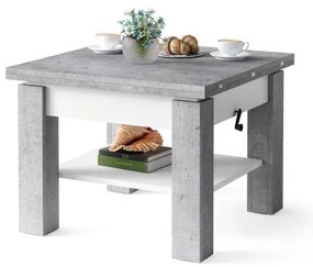 Masă extensibilă CALEB pentru living și dining cu blat cu mecanism de ridicare, gri beton/alb