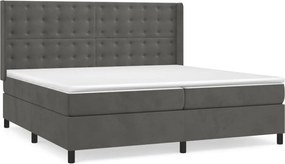 vidaXL Pat box spring cu saltea, gri închis, 200x200 cm, catifea