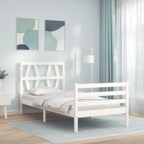 3194362 vidaXL Cadru de pat cu tăblie, alb, 90x200 cm, lemn masiv