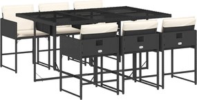 vidaXL Set mobilier de grădină cu perne, 7 piese, negru, poliratan