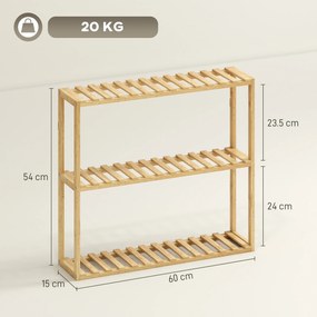 HOMCOM Etajeră din bambus ajustabilă, etajeră de baie cu 3 niveluri, 60 x 15 x 54 cm, efect de lemn natural | Aosom Romania
