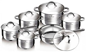 RESIGILAT - Set oale si tigaie inox 12 piese cu capace de sticla, de calitate, gatire sanatoasa, Gourmet Line Blaumann BL 1410