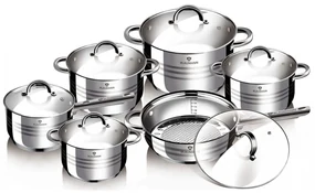 RESIGILAT - Set oale si tigaie inox 12 piese cu capace de sticla, de calitate, gatire sanatoasa, Gourmet Line Blaumann BL 1410