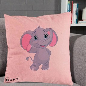 Perna Decorativa Pui de Elefant Kawaii, 40x40 cm, Roz, Husa Detasabila, Perna Inclusa, BEKZ®