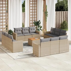 vidaXL Set canapele de grădină, 13 piese, cu perne, bej, poliratan