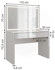 SEA813 - Set Masa toaleta, 110 cm, moderna cosmetica machiaj oglinda cu LED, masuta vanity cu sau fără Scaun - Alb Lucios
