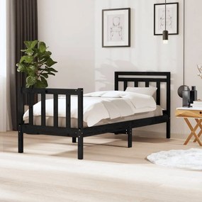 3100683 vidaXL Cadru de pat mic single, negru, 75x190 cm, lemn masiv