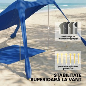 Outsunny Cort de Plajă pentru 2-4 Persoane, Covoraș, Lopată, Protecție Solară UPF50+, Albastru | Aosom Romania