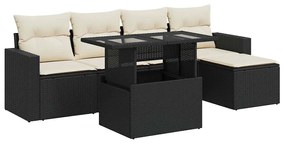 3326297 vidaXL Set mobilier de grădină cu perne, 6 piese, negru, poliratan