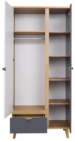 Dulap de haine Mimone SZ2D1SZ (Stejar auriu + Alb mat + grafit). 1051782