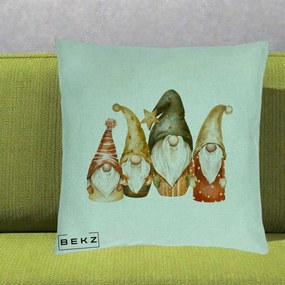 Perna Decorativa Gnomi de Craciun Patru, 40x40 cm, Verde Menta, Husa Detasabila, Perna Inclusa, BEKZ®