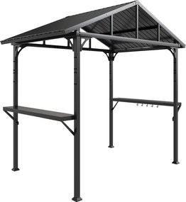 Outsunny Pavilion pentru grătar 2,52 x 1,56 m, pavilion impermeabil cu acoperiș în două ape, poliță laterală, cârlige, cadru din oțel, Negru | Aosom Romania