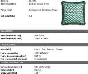 Perna decorativa design LUX Doris S green, 50x50cm