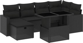 vidaXL Set canapele de grădină cu perne, 7 piese, negru, poliratan