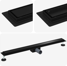 vidaXL 2 în 1 Drenaj pentru duș Negru 90 cm Oțel inoxidabil 304