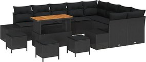 vidaXL Set de canapele pentru grădină cu pernă 13 pcs Negru poliratan